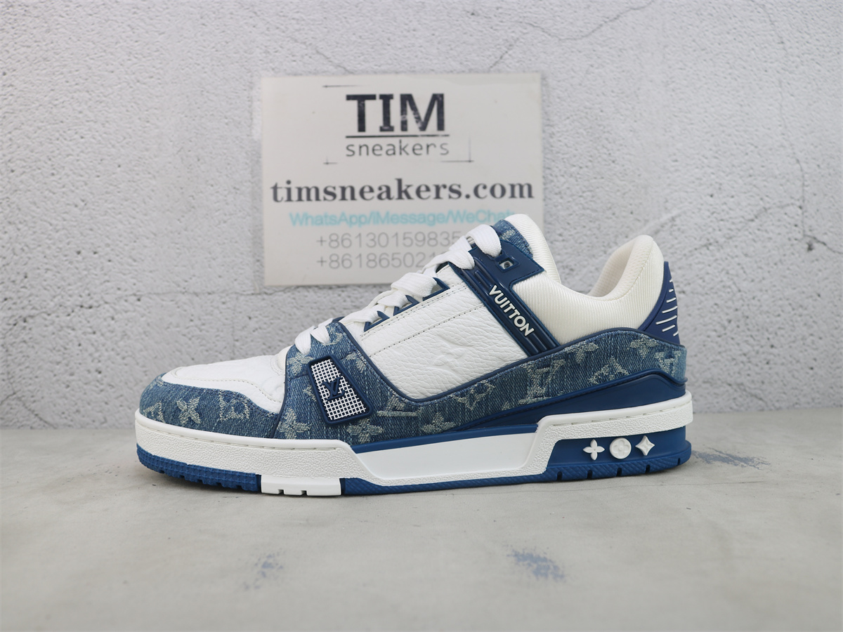 LV Trainer Sneaker White Blue Monogram denim